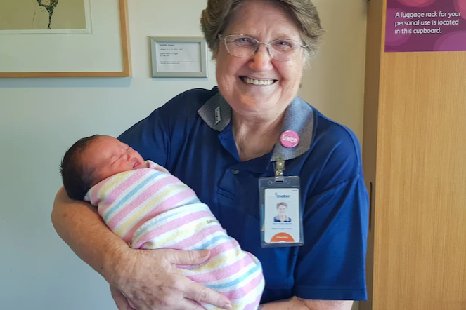 Mater Brisbane volunteer Gwen Grant clocks up 15,000 hours with newborns